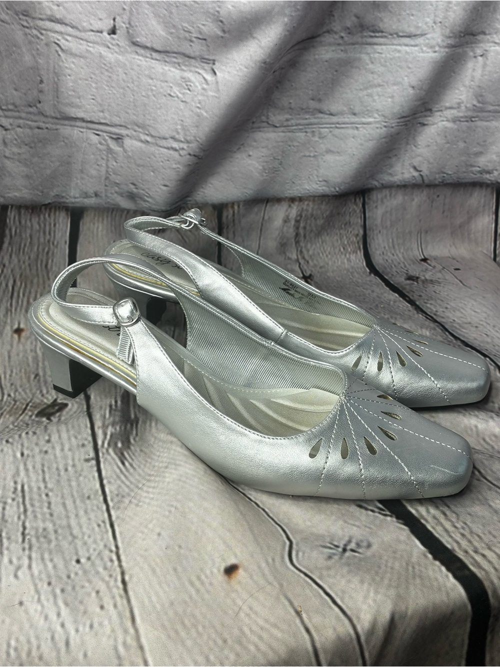 Cyber Coquette Mod Retro Career Balletcore Silver Slingback Chunky Block Heels 9